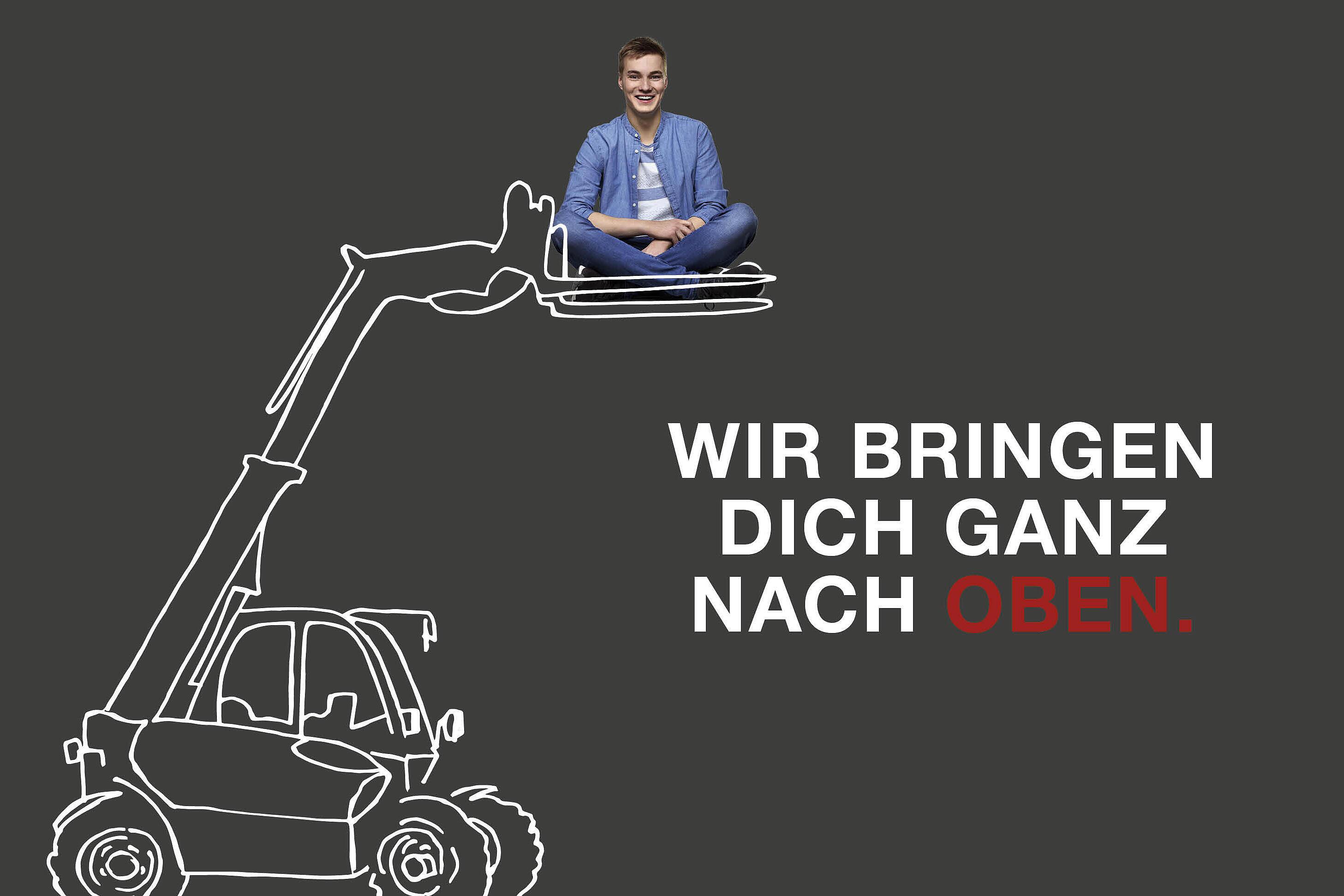 Maschinensilhouette Weidemann Teleskoplader - Auszubildender sitzt auf der Palettengabel