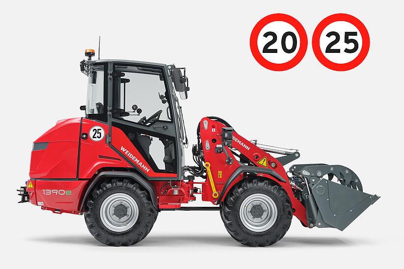 Weidemann Hoftrac 1390e with cabin and gripping bucket in studio