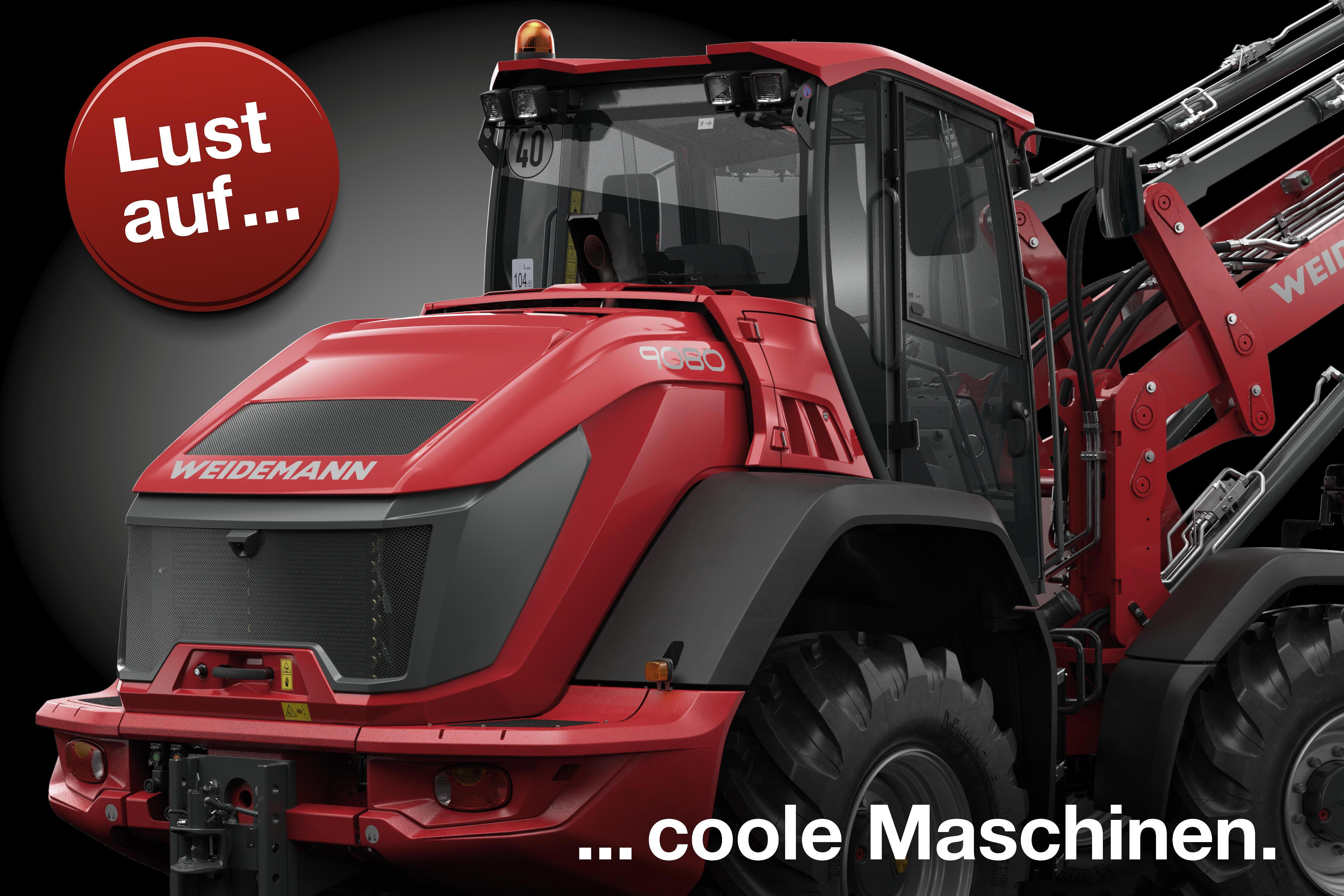 Weidemann Personalkampagne Lust auf - Radlader 9080 auf schwarzem Hintergrund
