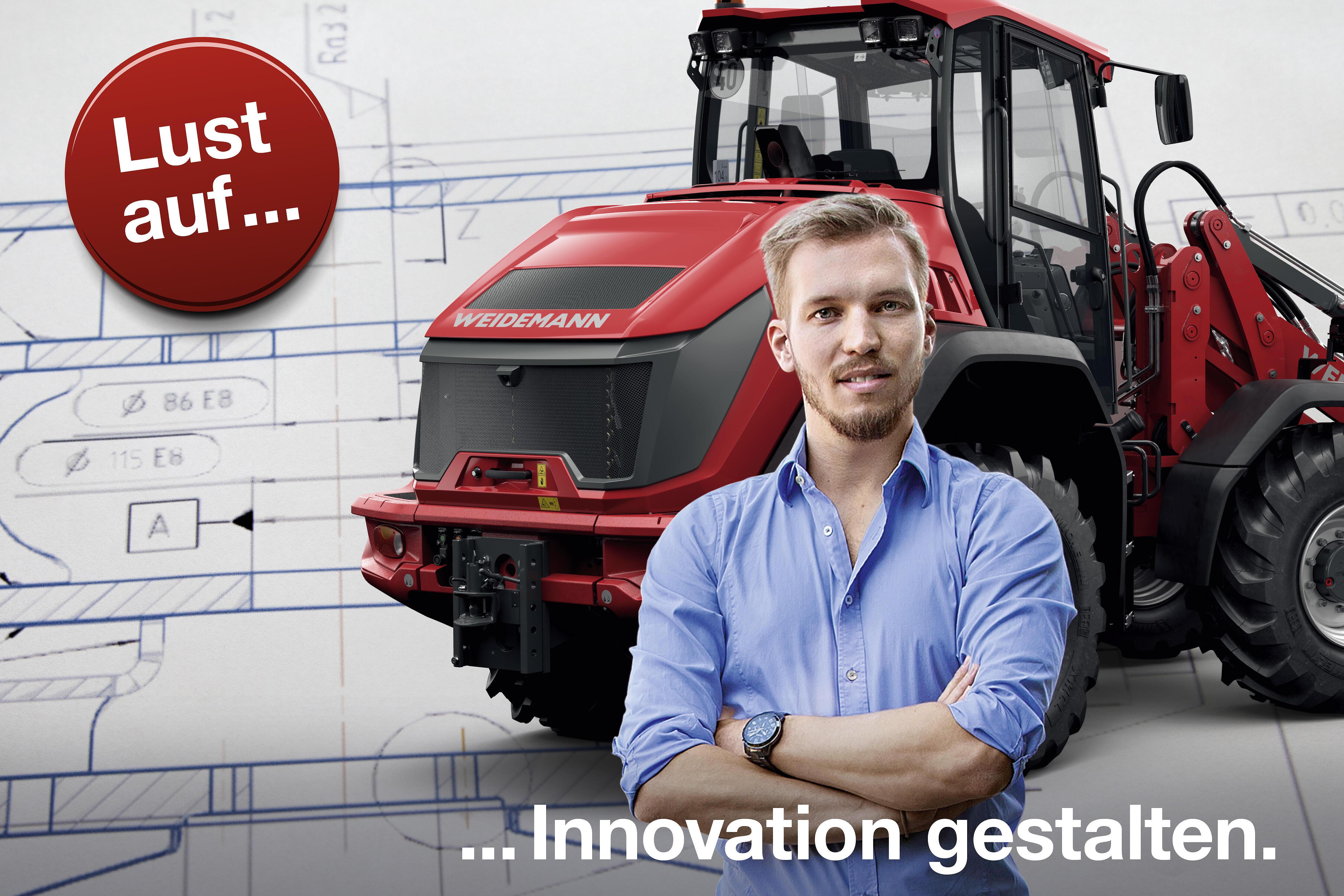 Weidemann Personalkampagne Lust auf - Mitarbeiter steht vor Radlader 9080